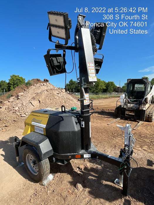 2022 Allmand NLV3GR (4) LED Light Fixture 350W, 23' Vertical Mast, 3kW Prime, Towable, Deep Sea L401, Leveling Jacks, Yanmar T4F 5.8hp