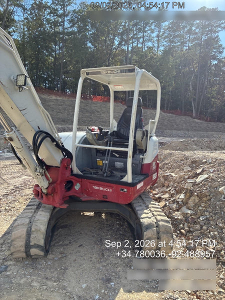 2019 Takeuchi TB260 Takeuchi TB260 Canopy w/Rubber Tracks, Auxiliary Hydraulics, Standard Blade, Manual QC, 12 / 18 / 24" Buckets, Hydraulic Thumb Installed