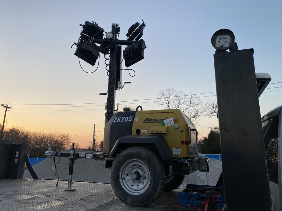 2022 Allmand NLV3GR (4) LED Light Fixture 350W, 23' Vertical Mast, 3kW Prime, Towable, ES Decals, T3