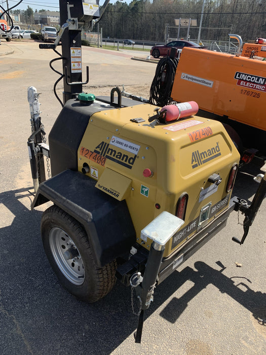 2021 Allmand NLV3GR (4) LED Light Fixture 350W, 23' Vertical Mast, 3kW Prime, Towable, Deep Sea L401, Leveling Jacks, Yanmar T4F 5.8hp