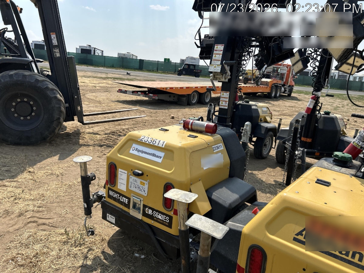 2022 Allmand NLV3GR (4) LED Light Fixture 350W, 23' Vertical Mast, 3kW Prime, Towable, Deep Sea L401, Leveling Jacks, Yanmar T4F 5.8hp