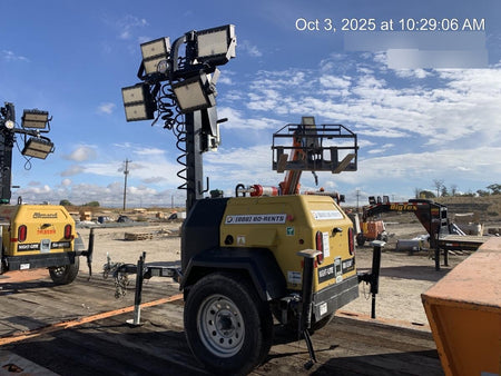 2022 Allmand NLV3GR (4) LED Light Fixture 350W, 23' Vertical Mast, 3kW Prime, Towable, Deep Sea L401, Leveling Jacks, Yanmar T4F 5.8hp