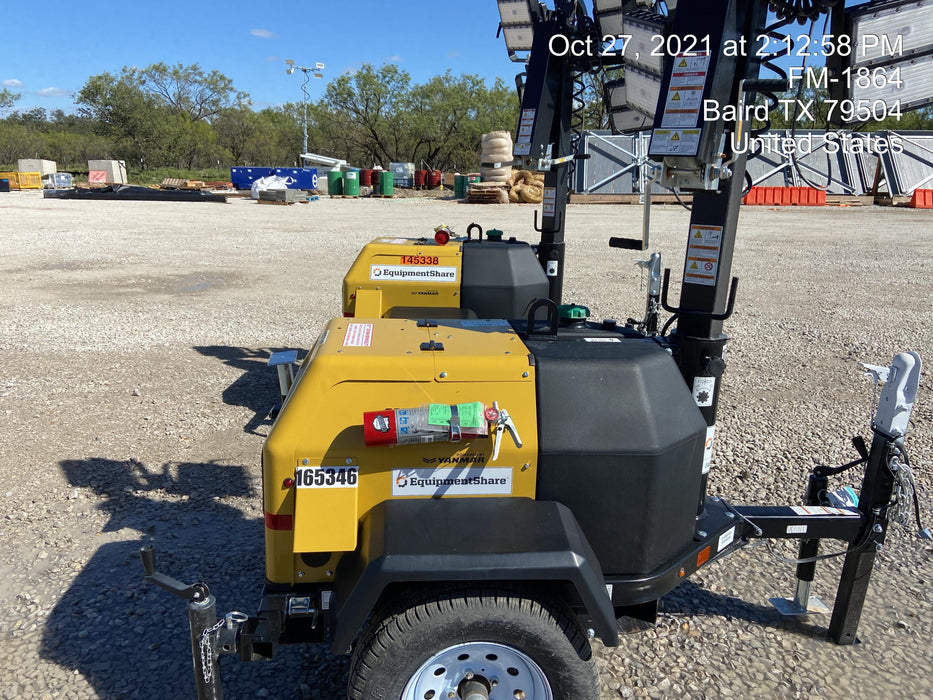 2021 Allmand NLV3GR (4) LED Light Fixture 350W, 23' Vertical Mast, 3kW Prime, Towable, Deep Sea L401, Leveling Jacks, Yanmar T4F 5.8hp