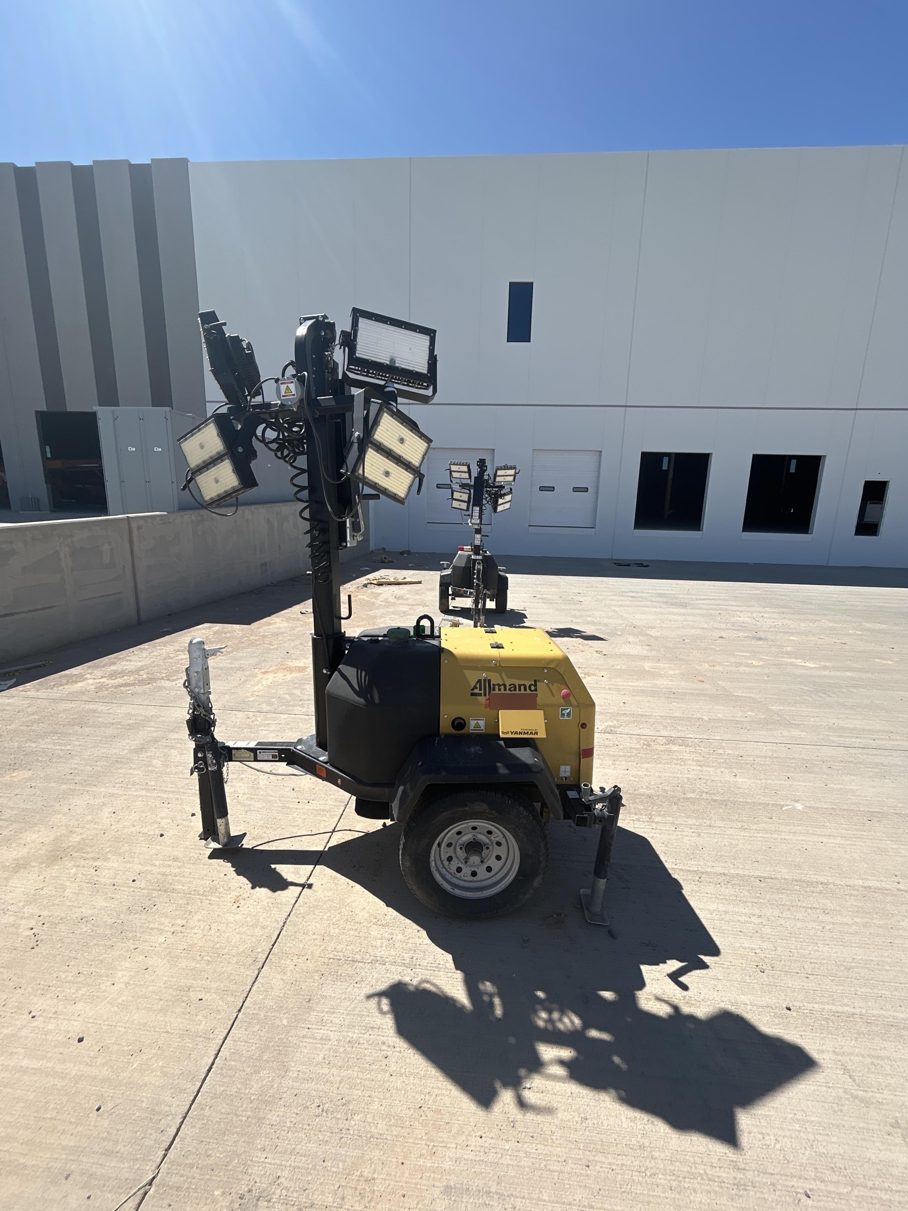 Allmand NLV3GR (4) LED Light Fixture 350W, 23' Vertical Mast, 3kW Prime, Towable, Deep Sea L401, Leveling Jacks, Yanmar T4F 5.8hp