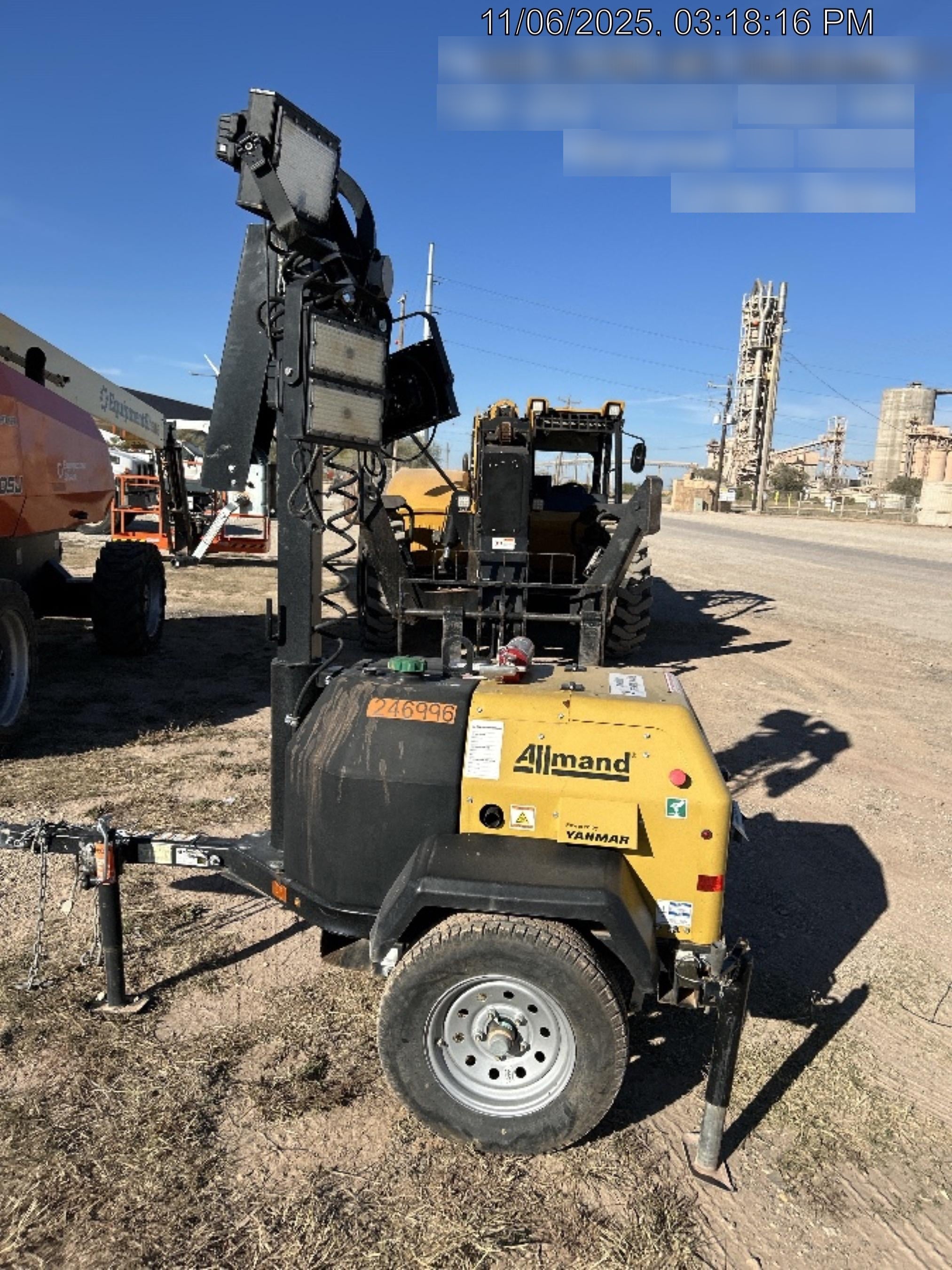 2022 Allmand NLV3GR (4) LED Light Fixture 350W, 23' Vertical Mast, 3kW Prime, Towable, ES Decals, T3