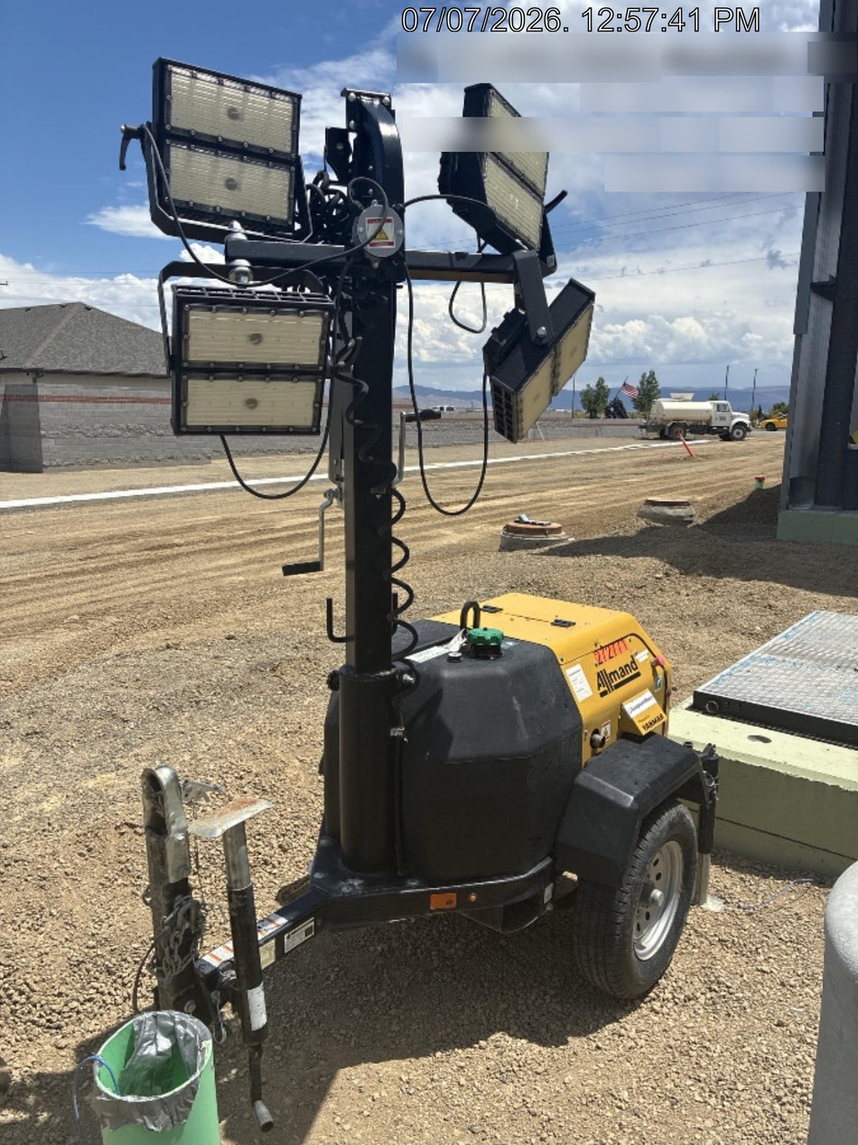 2022 Allmand NLV3GR (4) LED Light Fixture 350W, 23' Vertical Mast, 3kW Prime, Towable, ES Decals, T3