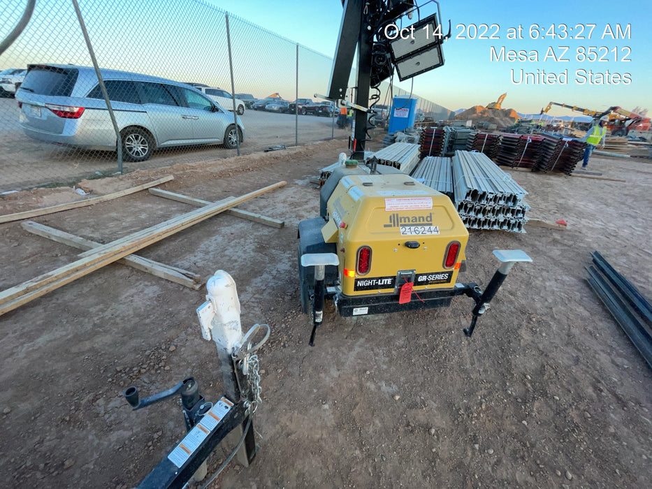 2022 Allmand NLV3GR (4) LED Light Fixture 350W, 23' Vertical Mast, 3kW Prime, Towable, Deep Sea L401, Leveling Jacks, Yanmar T4F 5.8hp