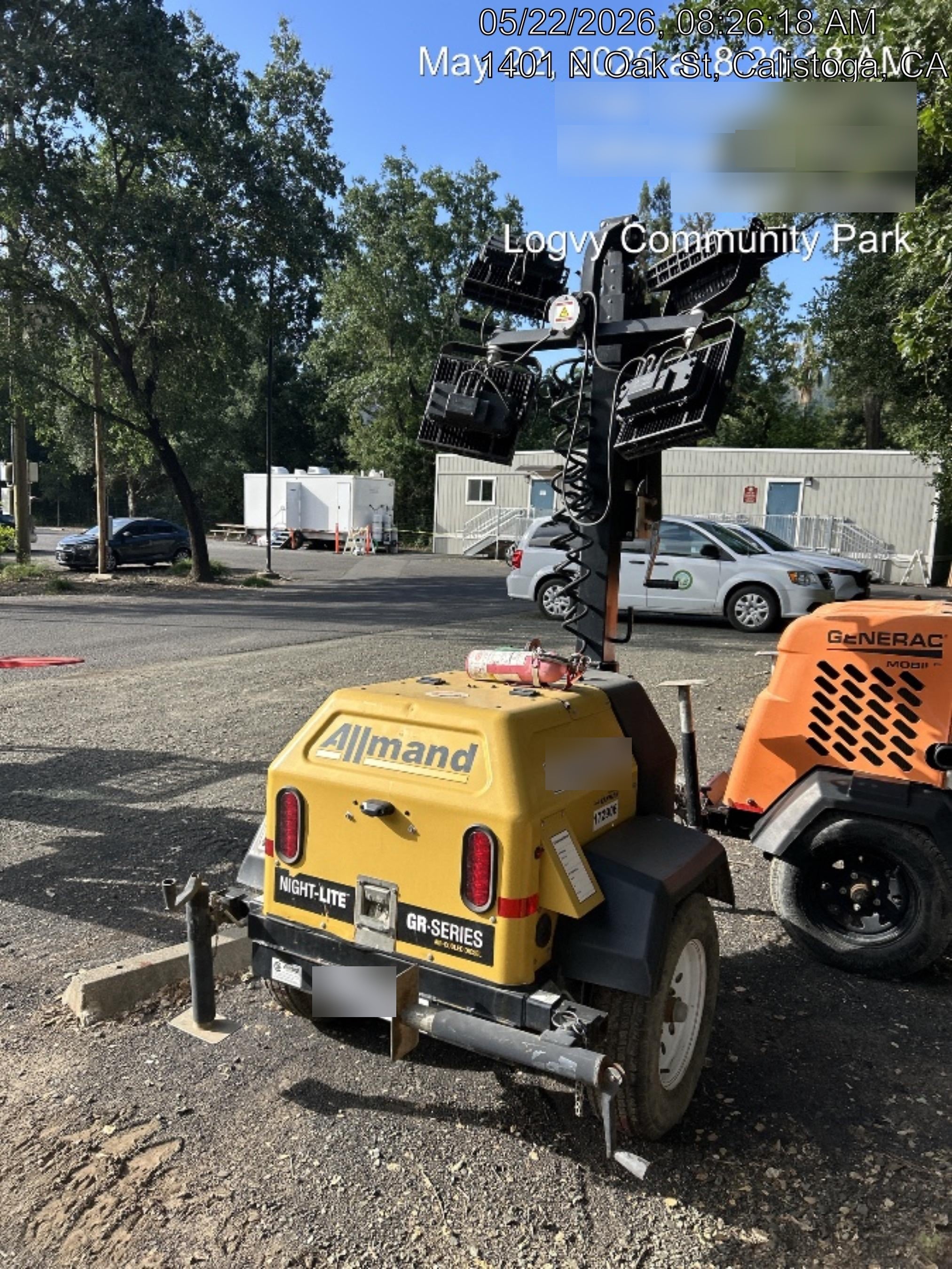 Allmand NLV3GR (4) LED Light Fixture 350W, 23' Vertical Mast, 3kW Prime, Towable, Deep Sea L401, Leveling Jacks, Yanmar T4F 5.8hp