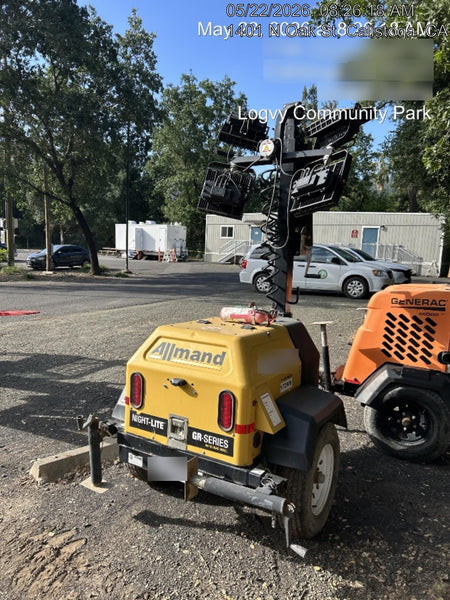 Allmand NLV3GR (4) LED Light Fixture 350W, 23' Vertical Mast, 3kW Prime, Towable, Deep Sea L401, Leveling Jacks, Yanmar T4F 5.8hp