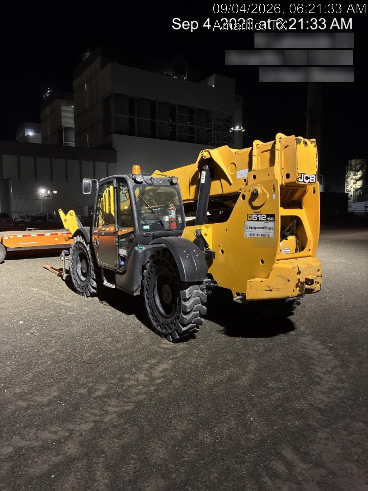 2019 JCB 512-56 109 HP w/CAB/HVAC, Beacon, Aux Hydraulics, Worklights, Solid Tires, 60" Carriage/Forks