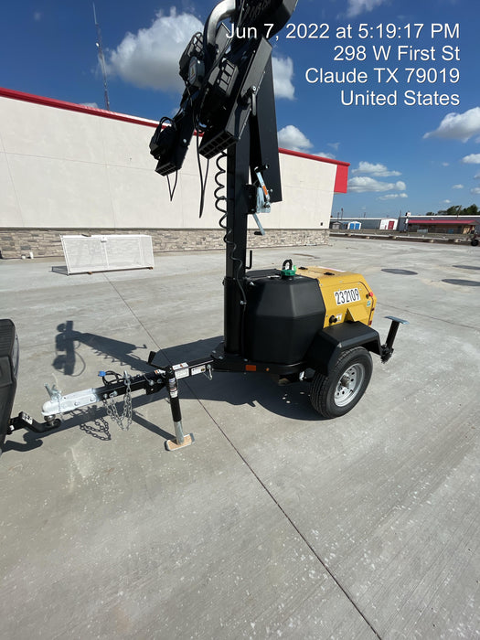 2022 Allmand NLV3GR (4) LED Light Fixture 350W, 23' Vertical Mast, 3kW Prime, Towable, Deep Sea L401, Leveling Jacks, Yanmar T4F 5.8hp