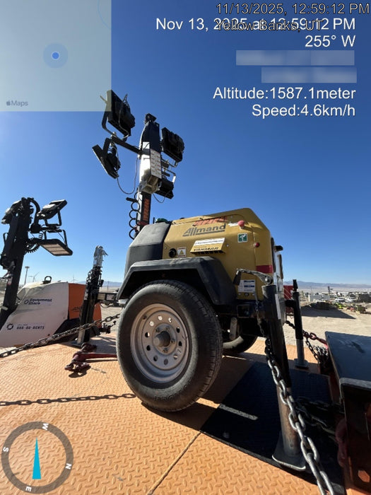 2022 Allmand NLV3GR (4) LED Light Fixture 350W, 23' Vertical Mast, 3kW Prime, Towable, ES Decals, T3