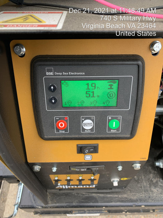 2021 Allmand NLV3GR (4) LED Light Fixture 350W, 23' Vertical Mast, 3kW Prime, Towable, Deep Sea L401, Leveling Jacks, Yanmar T4F 5.8hp