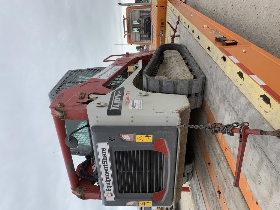 2019 Takeuchi TL10V2-CR Cab/Heat/AC, Rubber Tracks, Backup Alarm, Front & rear working Lights, Auxiliary Hydraulics, 2 Speed Travel, Engine Monitoring System, Hydraulic universal quick hitch w/76" HD smooth dirt bucket with bolt-on edge, 20.3 cubic feet capacity, 48" Pallet forks and frame
