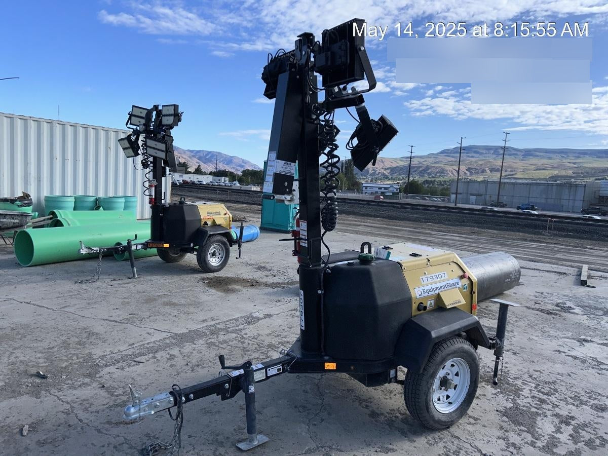 2021 Allmand NLV3GR (4) LED Light Fixture 350W, 23' Vertical Mast, 3kW Prime, Towable, Deep Sea L401, Leveling Jacks, Yanmar T4F 5.8hp