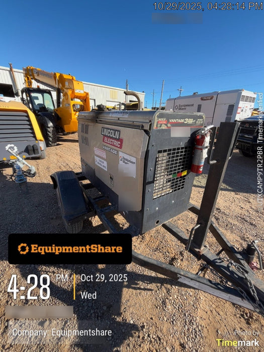 2019 Lincoln Electric Vantage 322 Welder Ready-Pak 3, Two wheel trailer, Fender and Light kit, Cable Rack