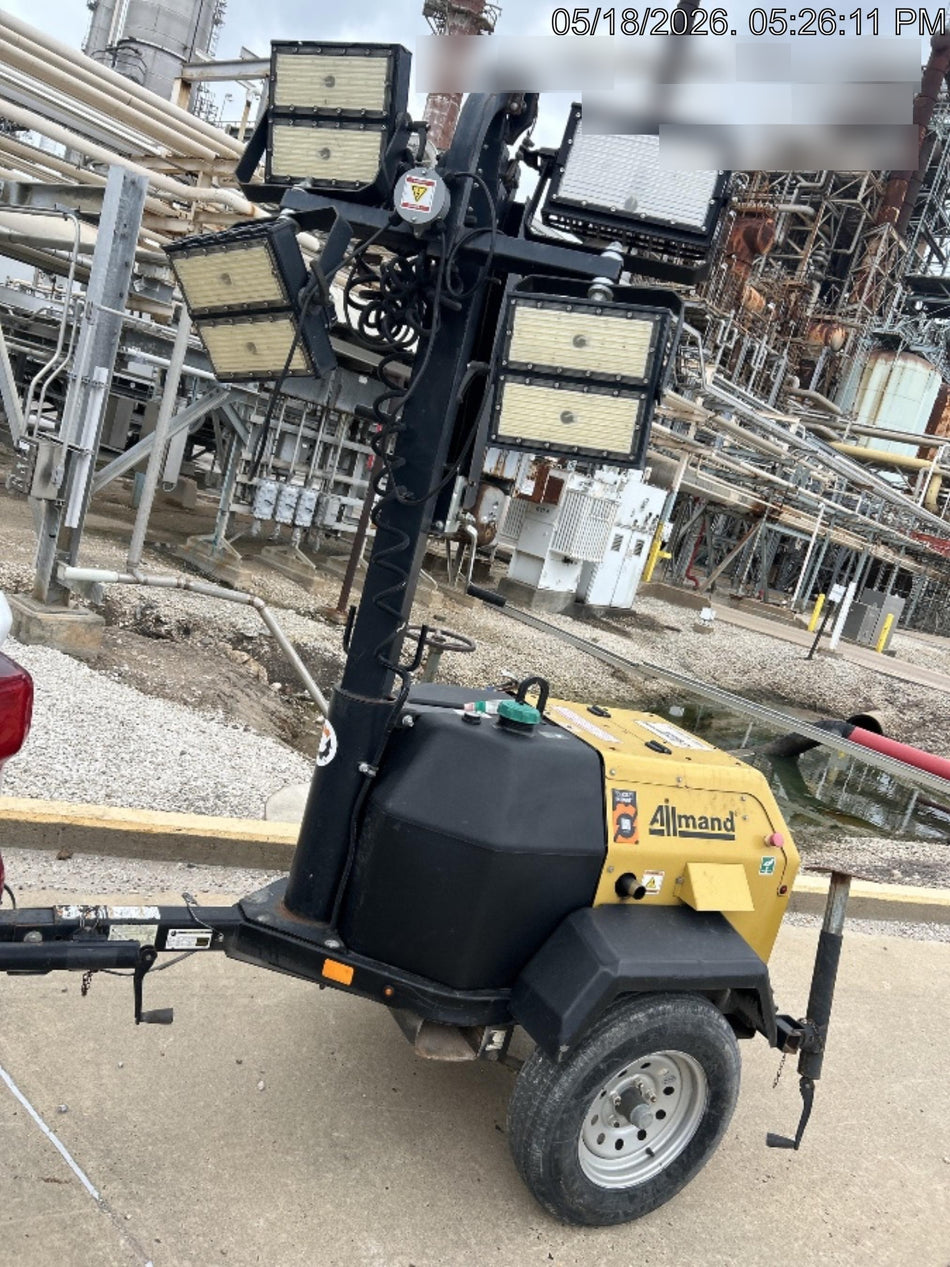 2022 Allmand NLV3GR (4) LED Light Fixture 350W, 23' Vertical Mast, 3kW Prime, Towable, Deep Sea L401, Leveling Jacks, Yanmar T4F 5.8hp