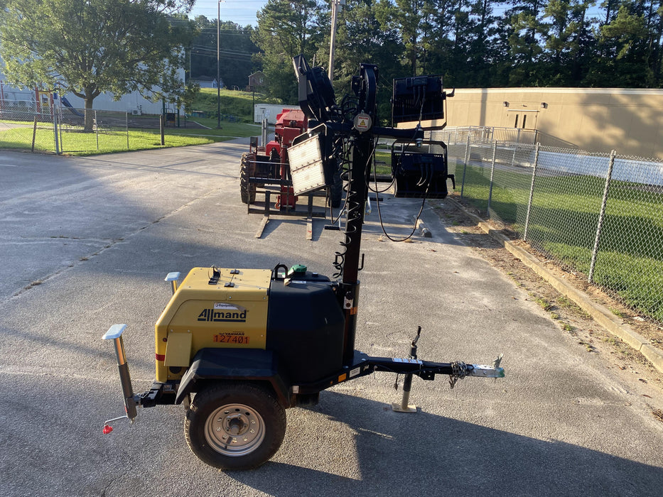 2021 Allmand NLV3GR (4) LED Light Fixture 350W, 23' Vertical Mast, 3kW Prime, Towable, Deep Sea L401, Leveling Jacks, Yanmar T4F 5.8hp