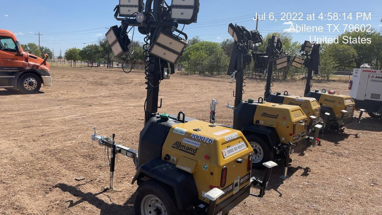 2022 Allmand NLV3GR (4) LED Light Fixture 350W, 23' Vertical Mast, 3kW Prime, Towable, Deep Sea L401, Leveling Jacks, Yanmar T4F 5.8hp