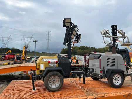 2022 Allmand NLV3GR (4) LED Light Fixture 350W, 23' Vertical Mast, 3kW Prime, Towable, Deep Sea L401, Leveling Jacks, Yanmar T4F 5.8hp