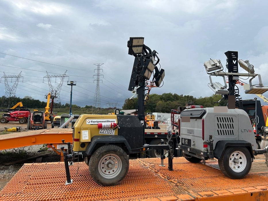 2022 Allmand NLV3GR (4) LED Light Fixture 350W, 23' Vertical Mast, 3kW Prime, Towable, Deep Sea L401, Leveling Jacks, Yanmar T4F 5.8hp