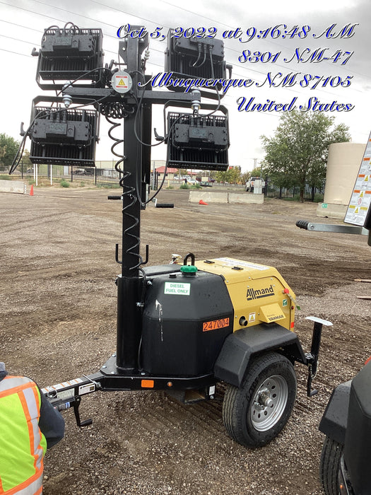 2022 Allmand NLV3GR (4) LED Light Fixture 350W, 23' Vertical Mast, 3kW Prime, Towable, ES Decals, T3