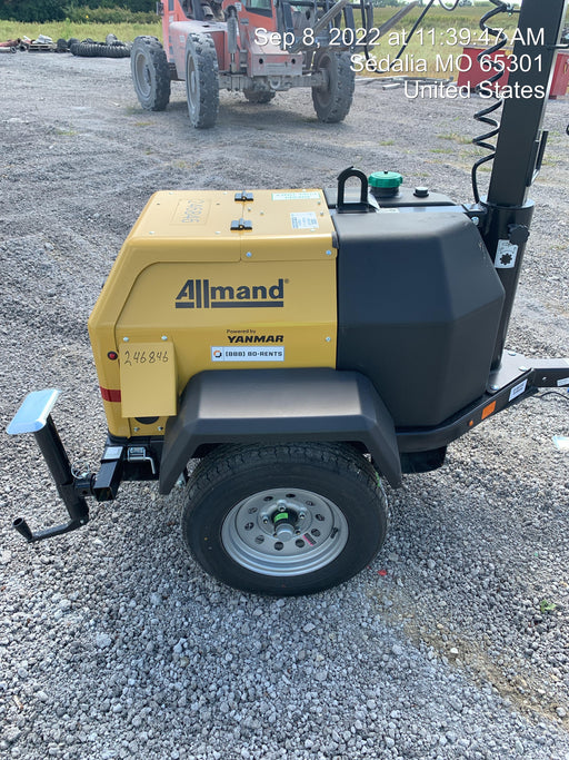 2022 Allmand NLV3GR (4) LED Light Fixture 350W, 23' Vertical Mast, 3kW Prime, Towable, ES Decals, T3