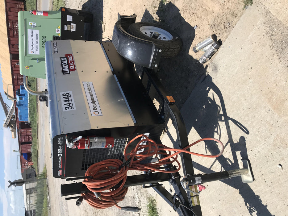 2019 Lincoln Electric Vantage 322 Welder Ready-Pak 3, Two wheel trailer, Fender and Light kit, Cable Rack