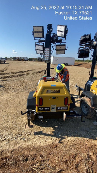 2022 Allmand NLV3GR (4) LED Light Fixture 350W, 23' Vertical Mast, 3kW Prime, Towable, ES Decals, T3