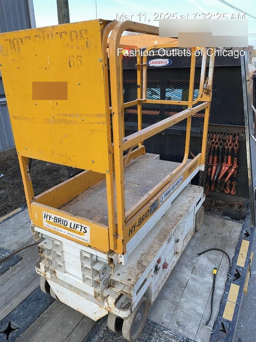 Custom Equipment HB-1430 <ul>
 <li>Hy-Brid Scissor Lift</li>
  <li>Platform capacity up to 670 lbs.</li>
  <li>Working height up to 20 ft</li>
  <li>Weighs under 1,700 lbs.</li>
  <li>Non-marking wheels </li>
</ul>