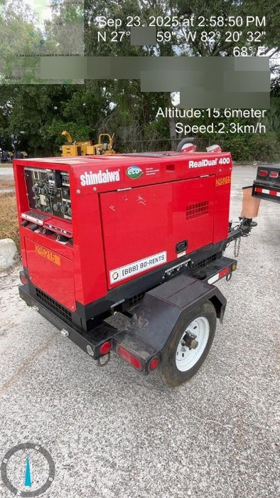 2023 Shindaiwa DGW400MDL Kubota D902 Engine, 23 HP, Dual Op Welder, Wire, Arc, Droop Stick, Tig, and CC Stick Functionality, Simulphase, 3 Phase and 1 Phase Gen Output, Single Axle NB Trlr, Slr Trckl Chrg 12V 12W, Fire Ext