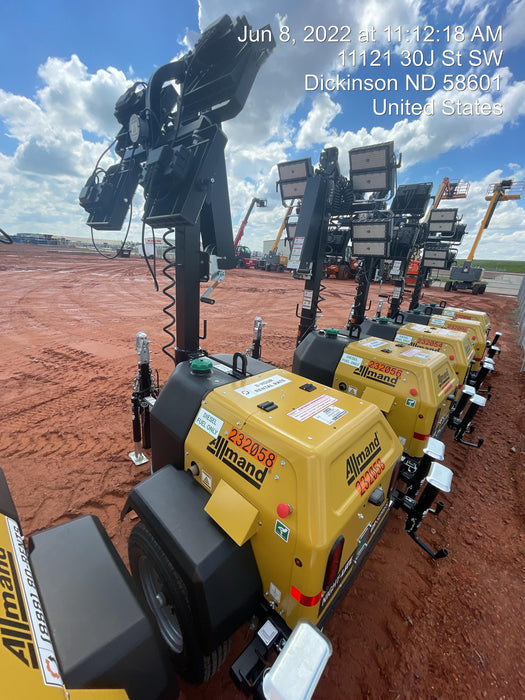 2022 Allmand NLV3GR (4) LED Light Fixture 350W, 23' Vertical Mast, 3kW Prime, Towable, Deep Sea L401, Leveling Jacks, Yanmar T4F 5.8hp