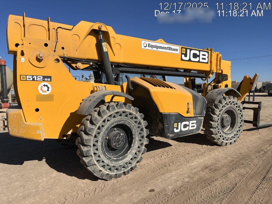 2019 JCB 512-56 Canopy, 109 HP, Solid Tires, STD Worklight, Beacon, Aux Hydraulics, Lifting Eye, Back up Alarm w/66" Carriage/60" Forks