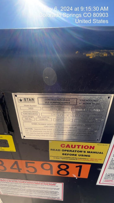 2023 STAR INDUSTRIES M-1820 - Self-Dump Hopper