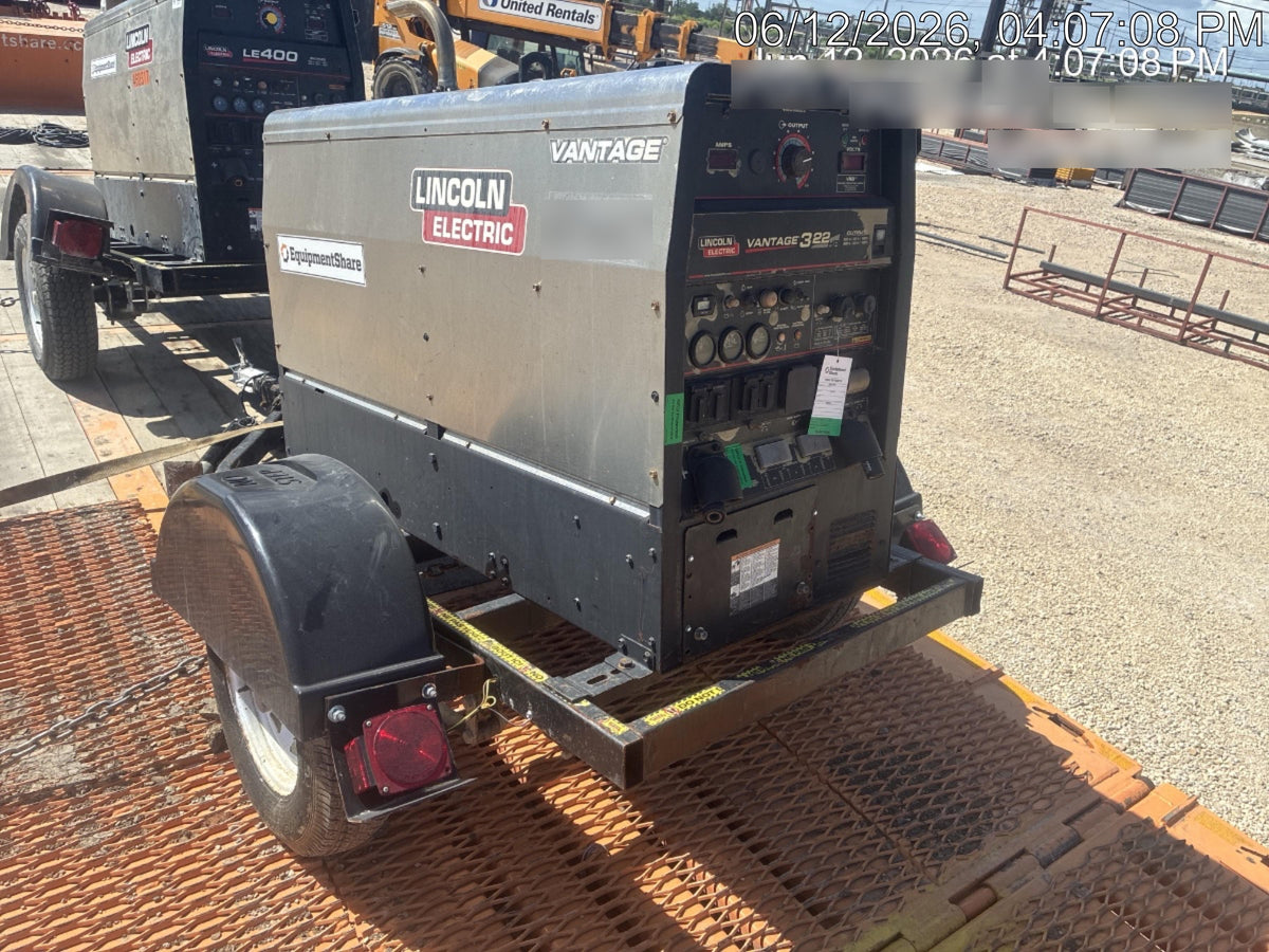 2019 Lincoln Electric Vantage 322 Ready-Pak 3, Two Wheel Trailer, Fender and Light Kit, Cable Rack