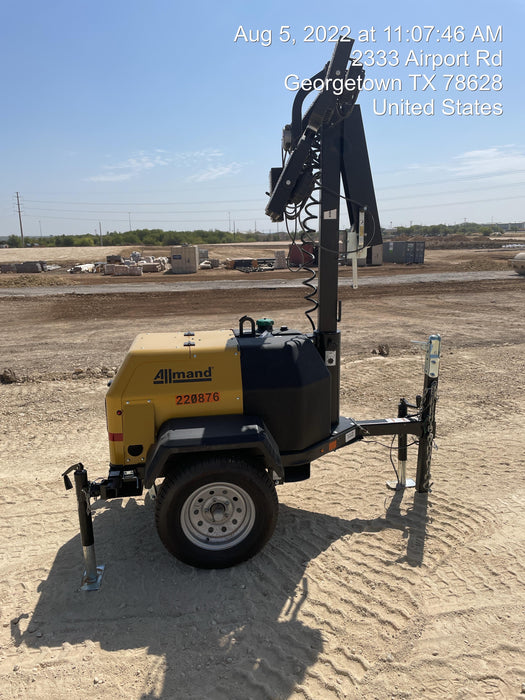 2022 Allmand NLV3GR (4) LED Light Fixture 350W, 23' Vertical Mast, 3kW Prime, Towable, Deep Sea L401, Leveling Jacks, Yanmar T4F 5.8hp