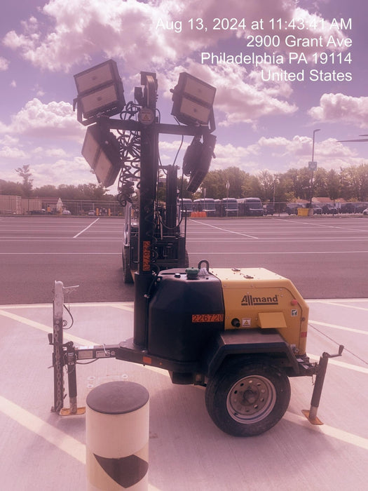 2022 Allmand NLV3GR (4) LED Light Fixture 350W, 23' Vertical Mast, 3kW Prime, Towable, Deep Sea L401, Leveling Jacks, Yanmar T4F 5.8hp