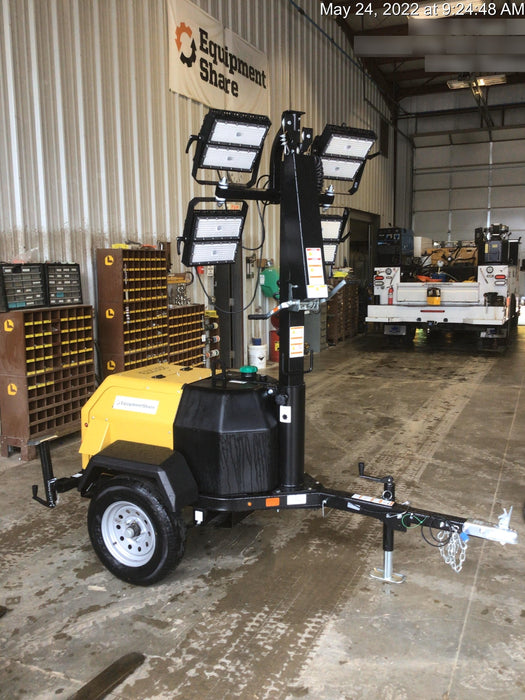 2022 Allmand NLV3GR (4) LED Light Fixture 350W, 23' Vertical Mast, 3kW Prime, Towable, Deep Sea L401, Leveling Jacks, Yanmar T4F 5.8hp