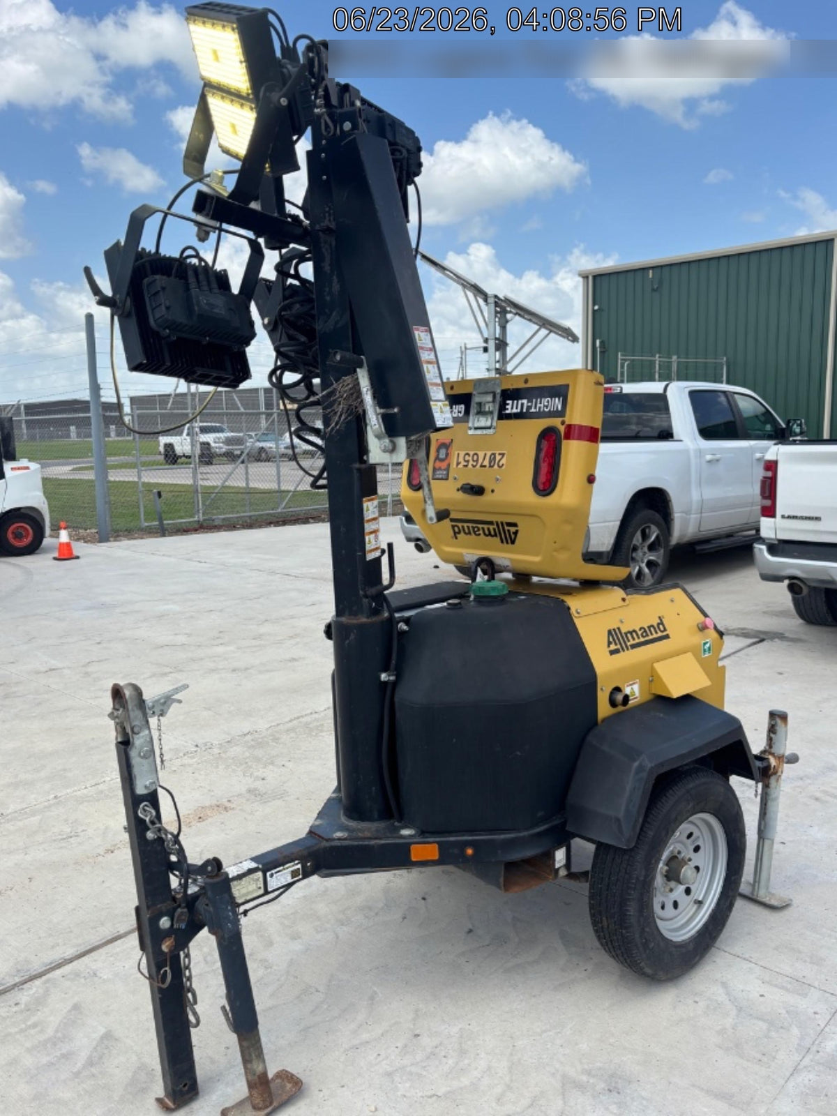 2022 Allmand NLV3GR (4) LED Light Fixture 350W, 23' Vertical Mast, 3kW Prime, Towable, Deep Sea L401, Leveling Jacks, Yanmar T4F 5.8hp