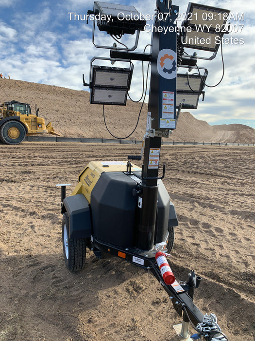 2021 Allmand NLV3GR (4) LED Light Fixture 350W, 23' Vertical Mast, 3kW Prime, Towable, Deep Sea L401, Leveling Jacks, Yanmar T4F 5.8hp