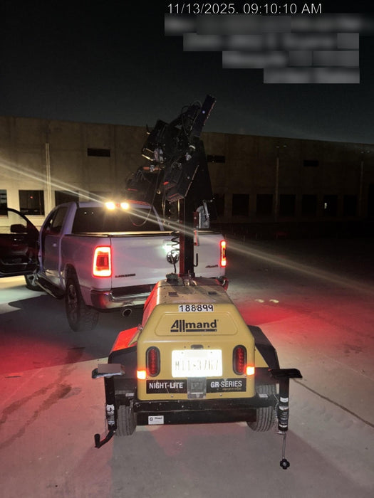 Allmand NLV3GR (4) LED Light Fixture 350W, 23' Vertical Mast, 3kW Prime, Towable, Deep Sea L401, Leveling Jacks, Yanmar T4F 5.8hp