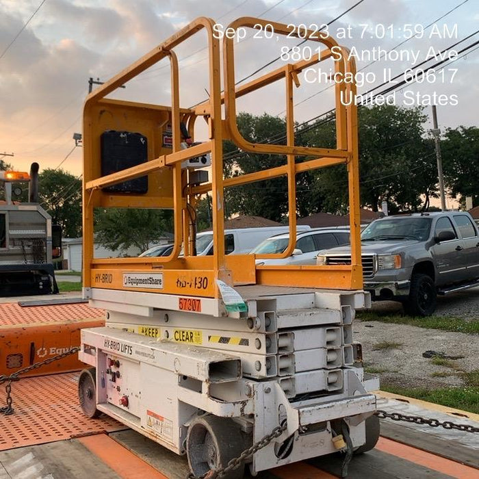 Custom Equipment HB-1430 <ul>
 <li>Hy-Brid Scissor Lift</li>
  <li>Platform capacity up to 670 lbs.</li>
  <li>Working height up to 20 ft</li>
  <li>Weighs under 1,700 lbs.</li>
  <li>Non-marking wheels </li>
</ul>
