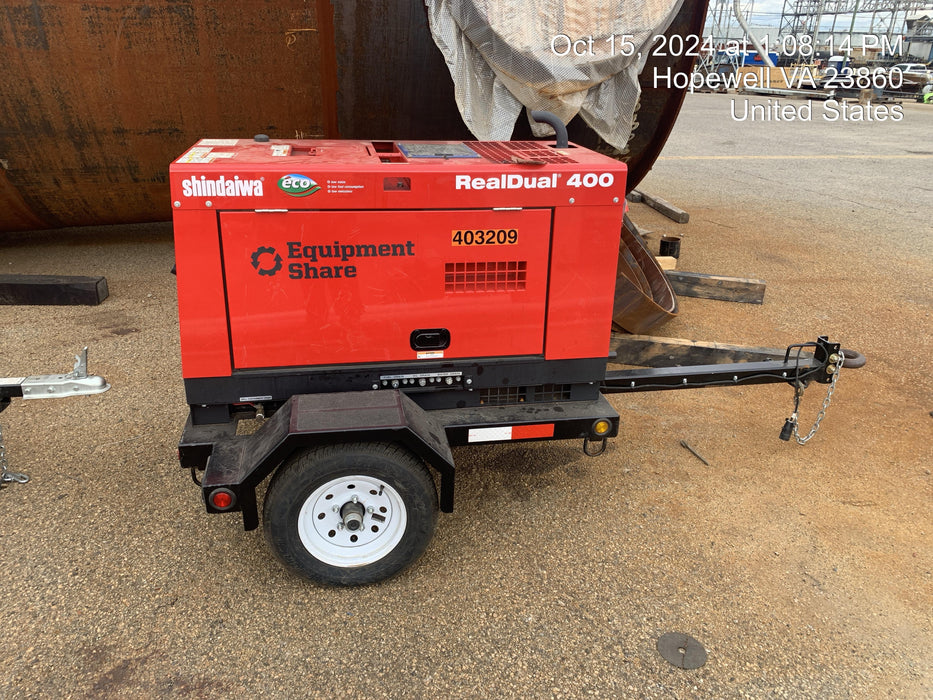 2024 Shindaiwa DGW400MDL Kubota D902 Engine, 23 HP, Dual Op Welder, Wire, Arc, Droop Stick, Tig, and CC Stick Functionality, Simulphase, 3 Phase and 1 Phase Gen Output, Single Axle NB Trlr, Slr Trckl Chrg 12V 12W, Fire Ext