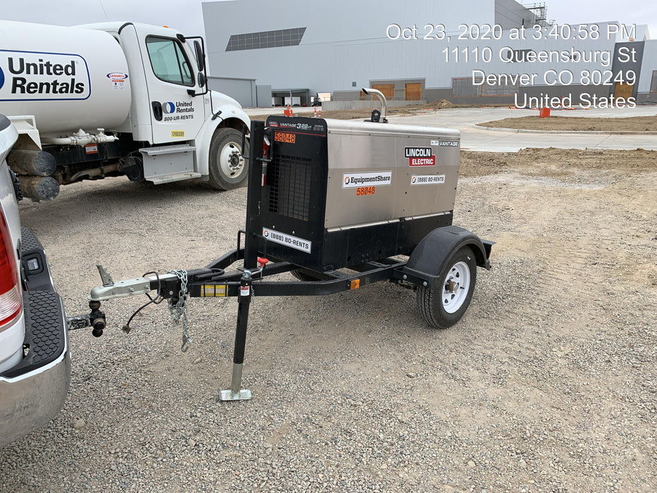 2019 Lincoln Electric Vantage 322 Welder Ready-Pak 3, Two wheel trailer, Fender and Light kit, Cable Rack