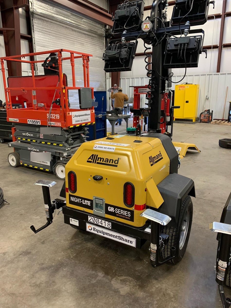 2022 Allmand NLV3GR (4) LED Light Fixture 350W, 23' Vertical Mast, 3kW Prime, Towable, Deep Sea L401, Leveling Jacks, Yanmar T4F 5.8hp