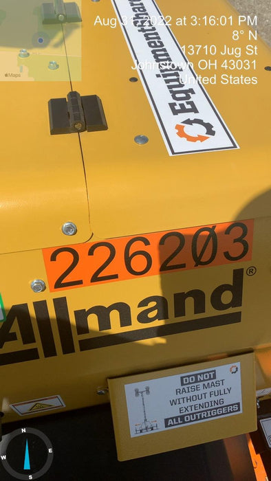 2022 Allmand NLV3GR (4) LED Light Fixture 350W, 23' Vertical Mast, 3kW Prime, Towable, Deep Sea L401, Leveling Jacks, Yanmar T4F 5.8hp