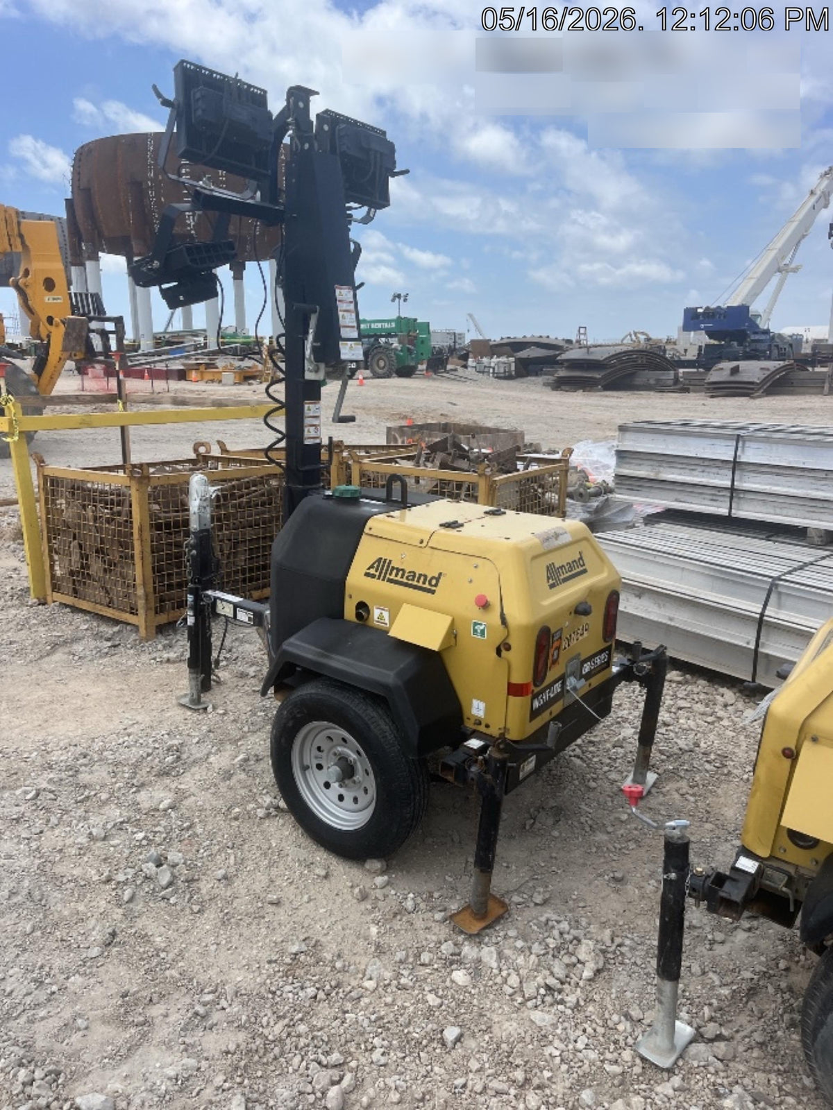 2022 Allmand NLV3GR (4) LED Light Fixture 350W, 23' Vertical Mast, 3kW Prime, Towable, Deep Sea L401, Leveling Jacks, Yanmar T4F 5.8hp