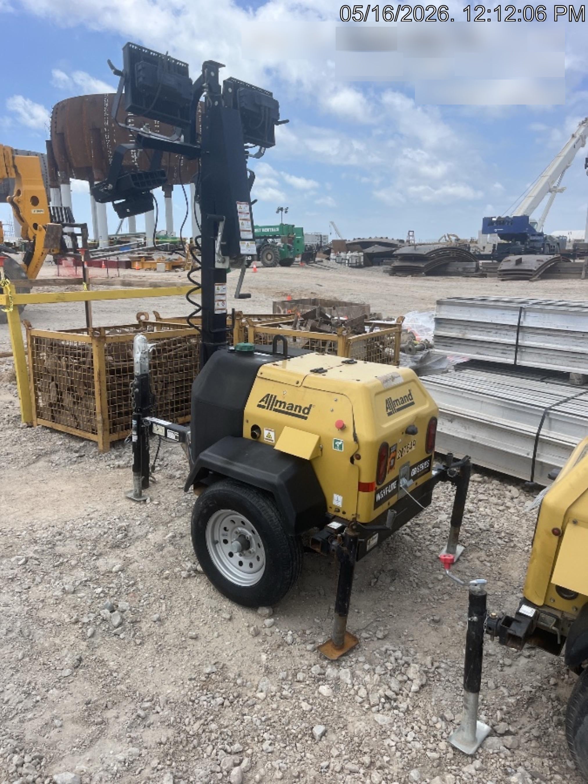 2022 Allmand NLV3GR (4) LED Light Fixture 350W, 23' Vertical Mast, 3kW Prime, Towable, Deep Sea L401, Leveling Jacks, Yanmar T4F 5.8hp