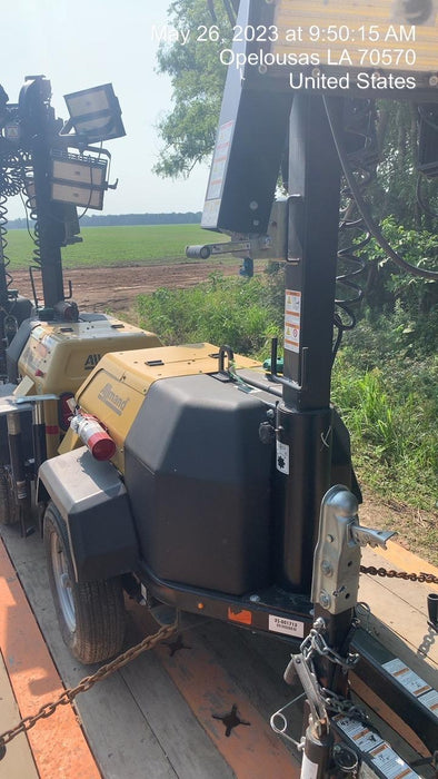 2022 Allmand NLV3GR (4) LED Light Fixture 350W, 23' Vertical Mast, 3kW Prime, Towable, Deep Sea L401, Leveling Jacks, Yanmar T4F 5.8hp