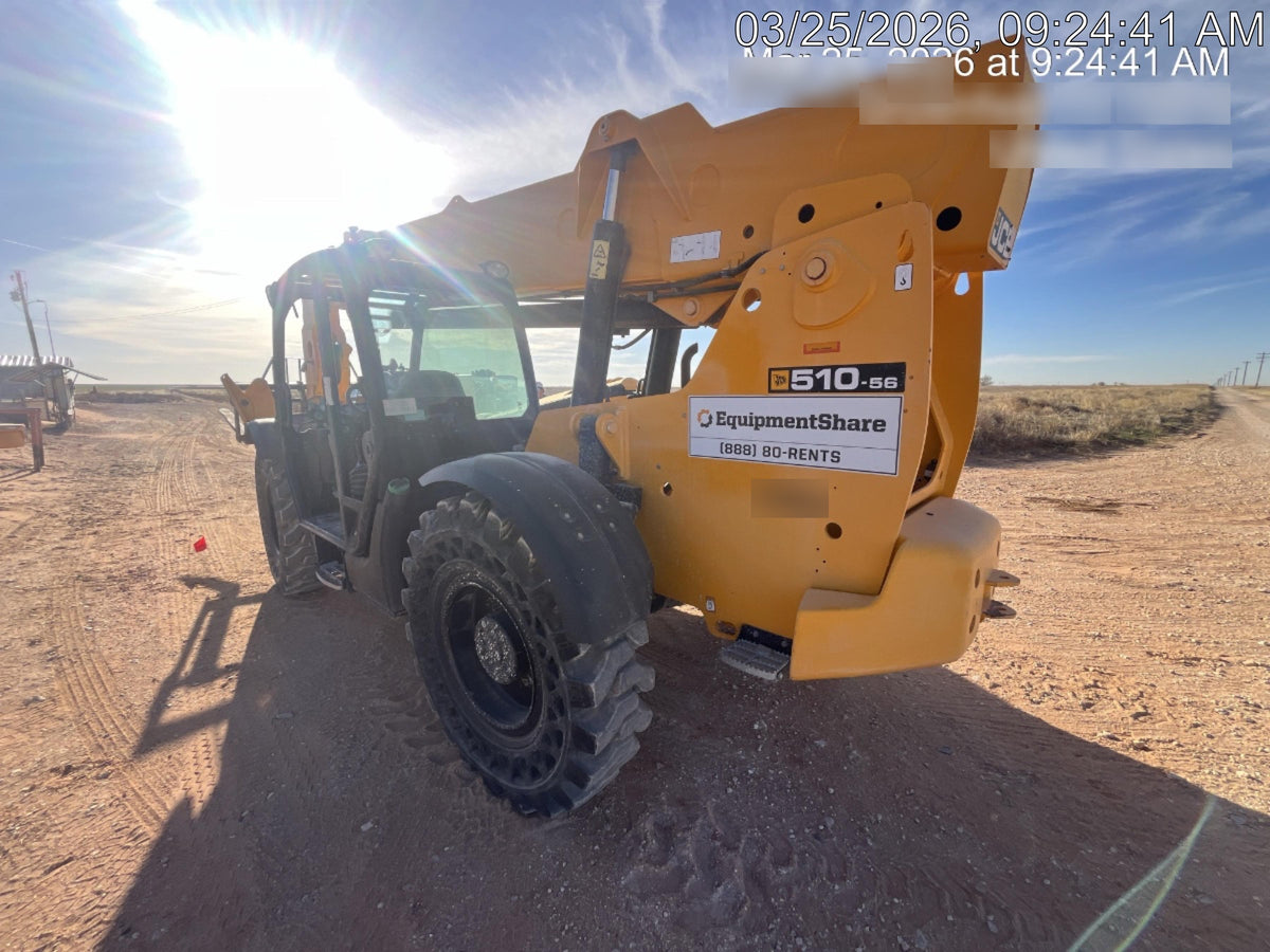 2019 JCB 510-56 JCB 510-56 74 HP w/Open ROPS, Beacon, Aux Hydraulics, Worklights, Solid Tires, 60" Carriage/Forks